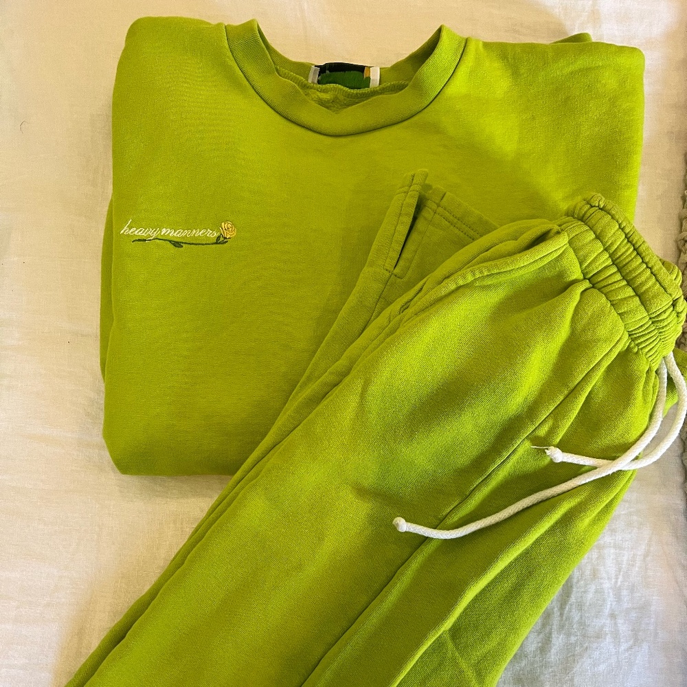 Heavy Manners Sweatshirt and Sweatpants, Parrot Green